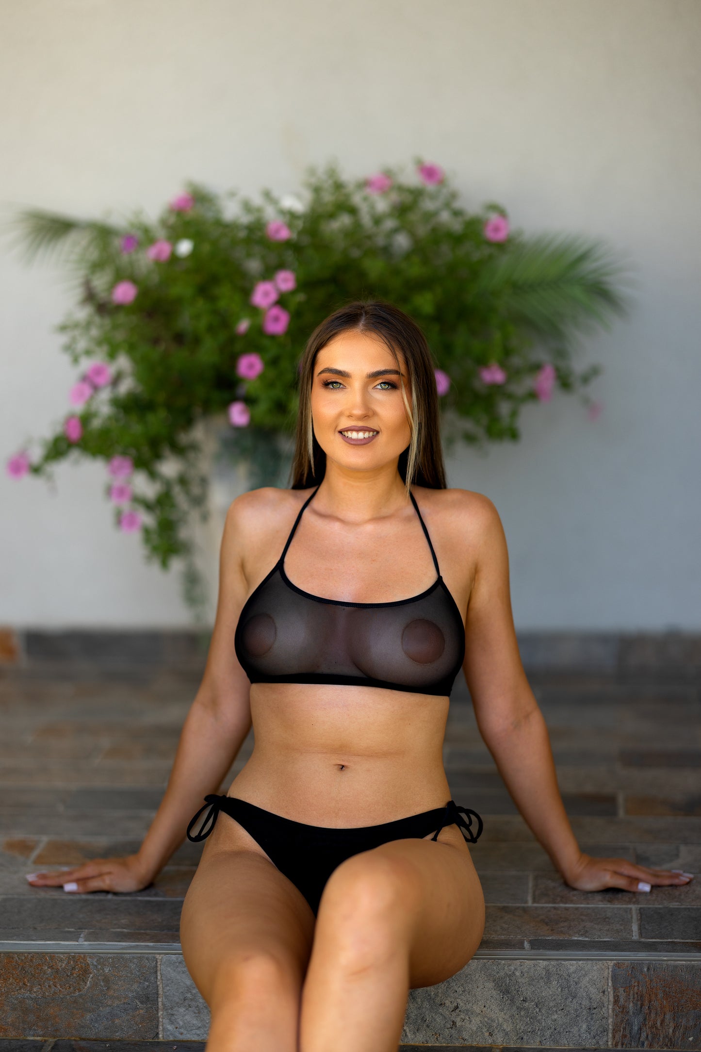 Seamless Sheer Black Bikini Top