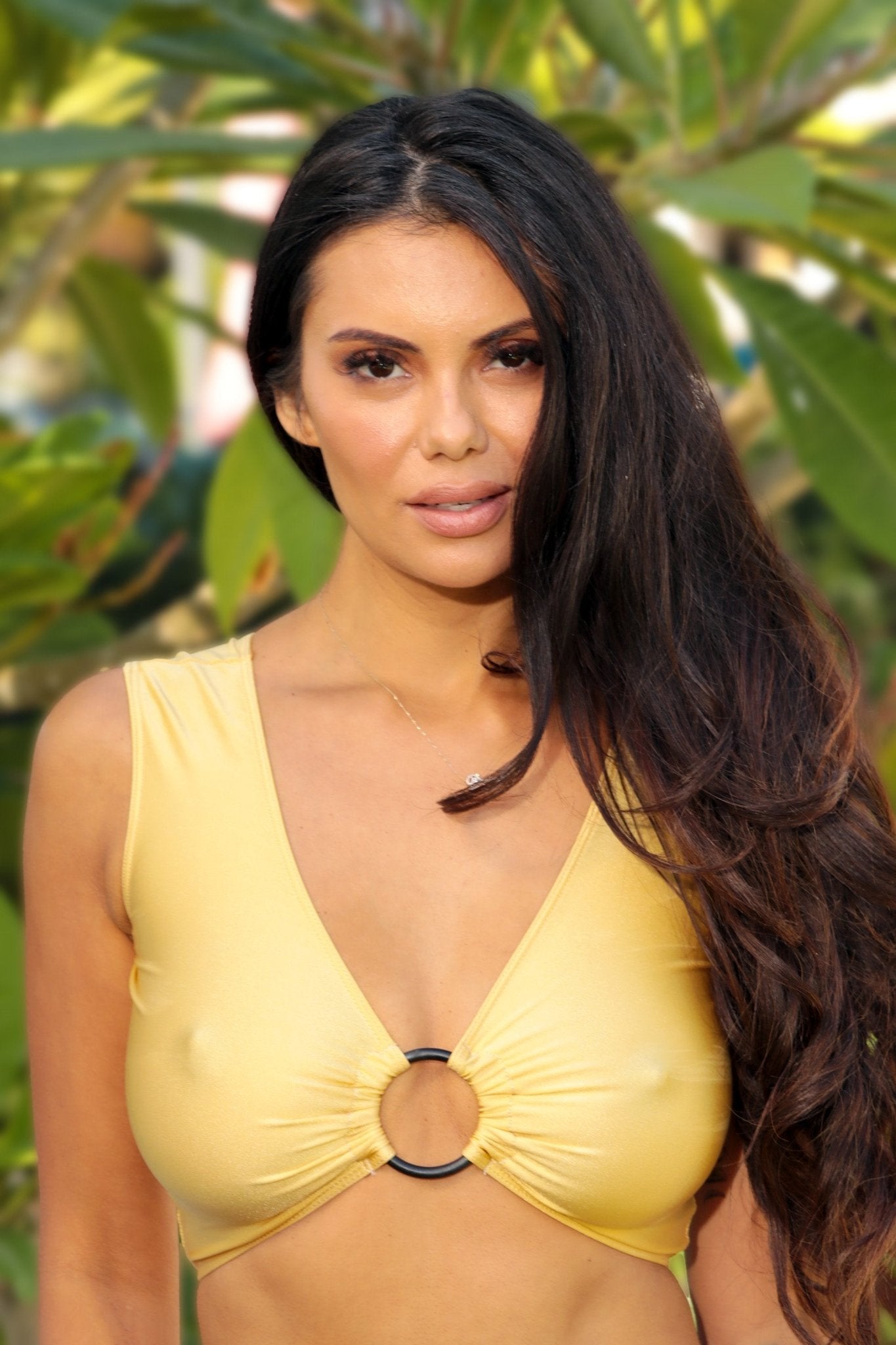 Ringed Crop Top – Shiny Sheer Mesh Halter Swimwear - Brigitewear International, LLC