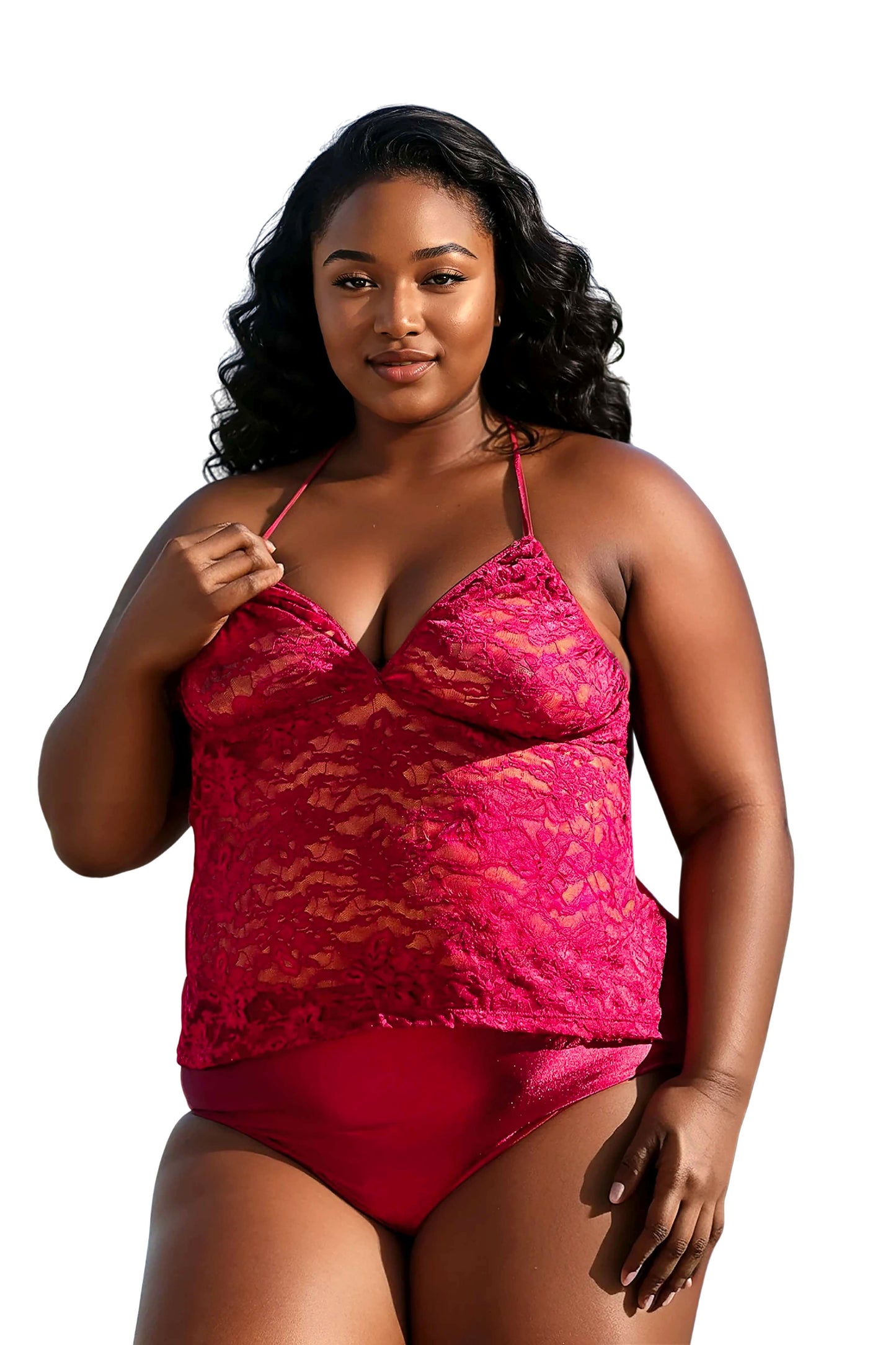 Lovely Lace Halter Sheer Top – Elegant Nylon Lycra Beachwear Brigitewear International, LLC