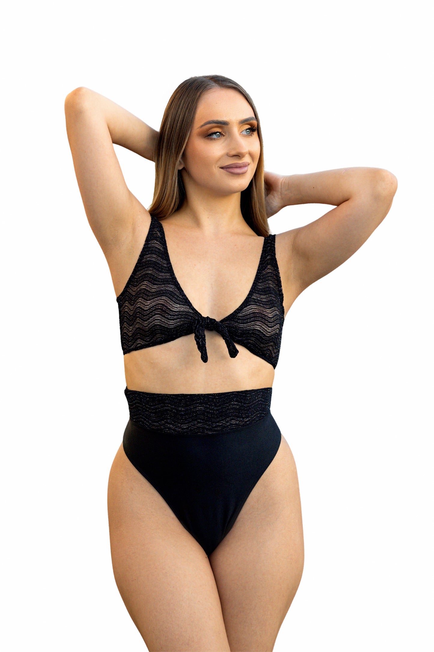 Front Tie Top Wavy Black Mesh
