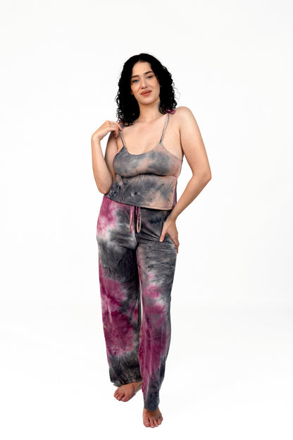 Woman wearing Brigitewear International, LLC Long Loungewear Top-Soft & Cozy stands barefoot on a white background, smiling with her hand on her shoulder.