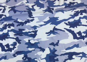 Blue, gray, and white camouflage pattern with abstract, irregular shapes—perfect for a Brigitewear bikini or swimsuit.