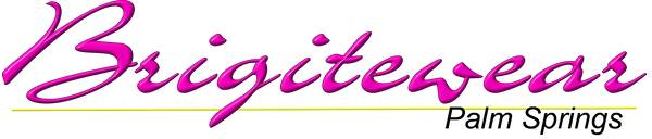 Brigitewear logo with 'Palm Springs' text in pink and yellow on a white background