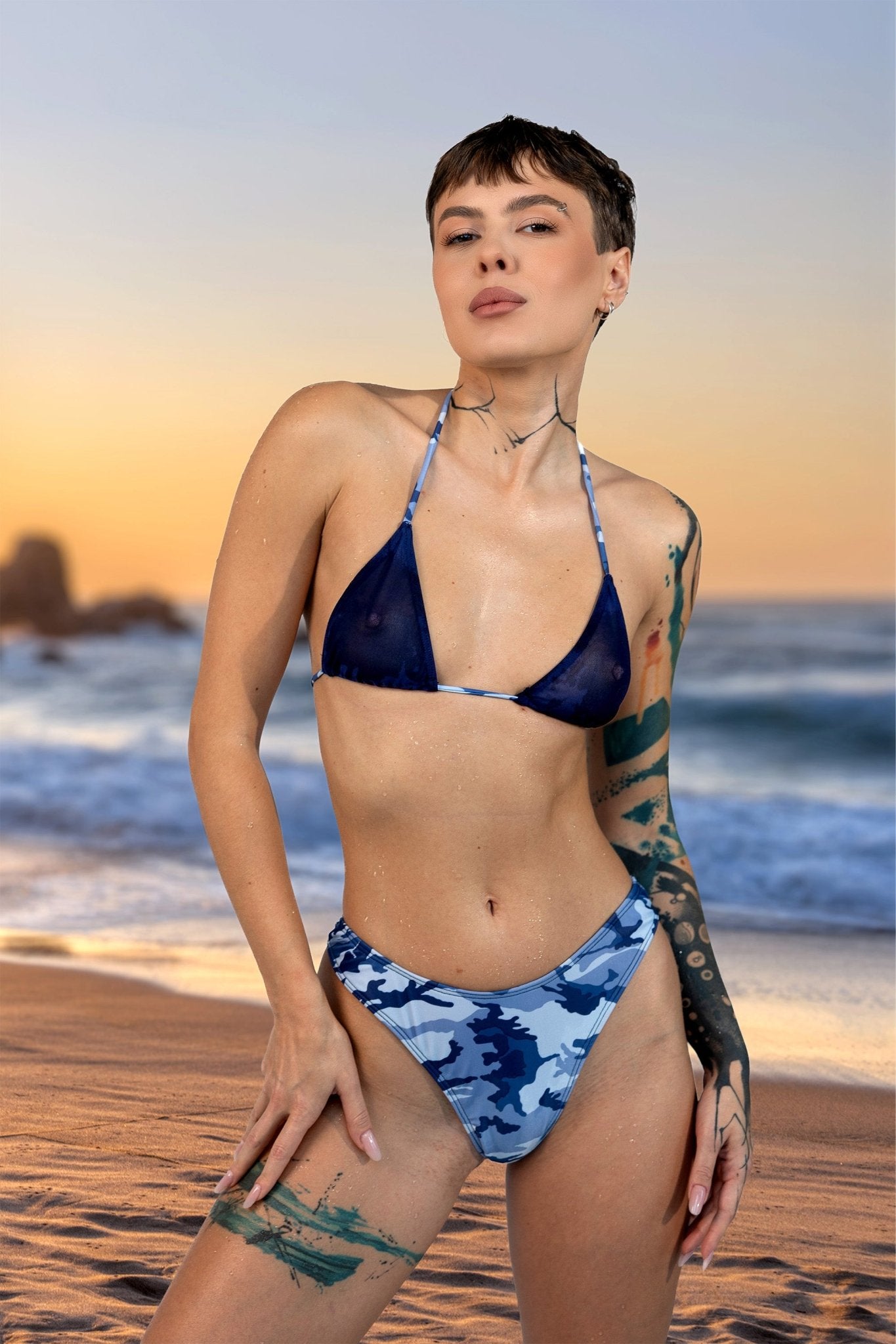 Camo Cannes Mesh See Through Top - By Brigitewear