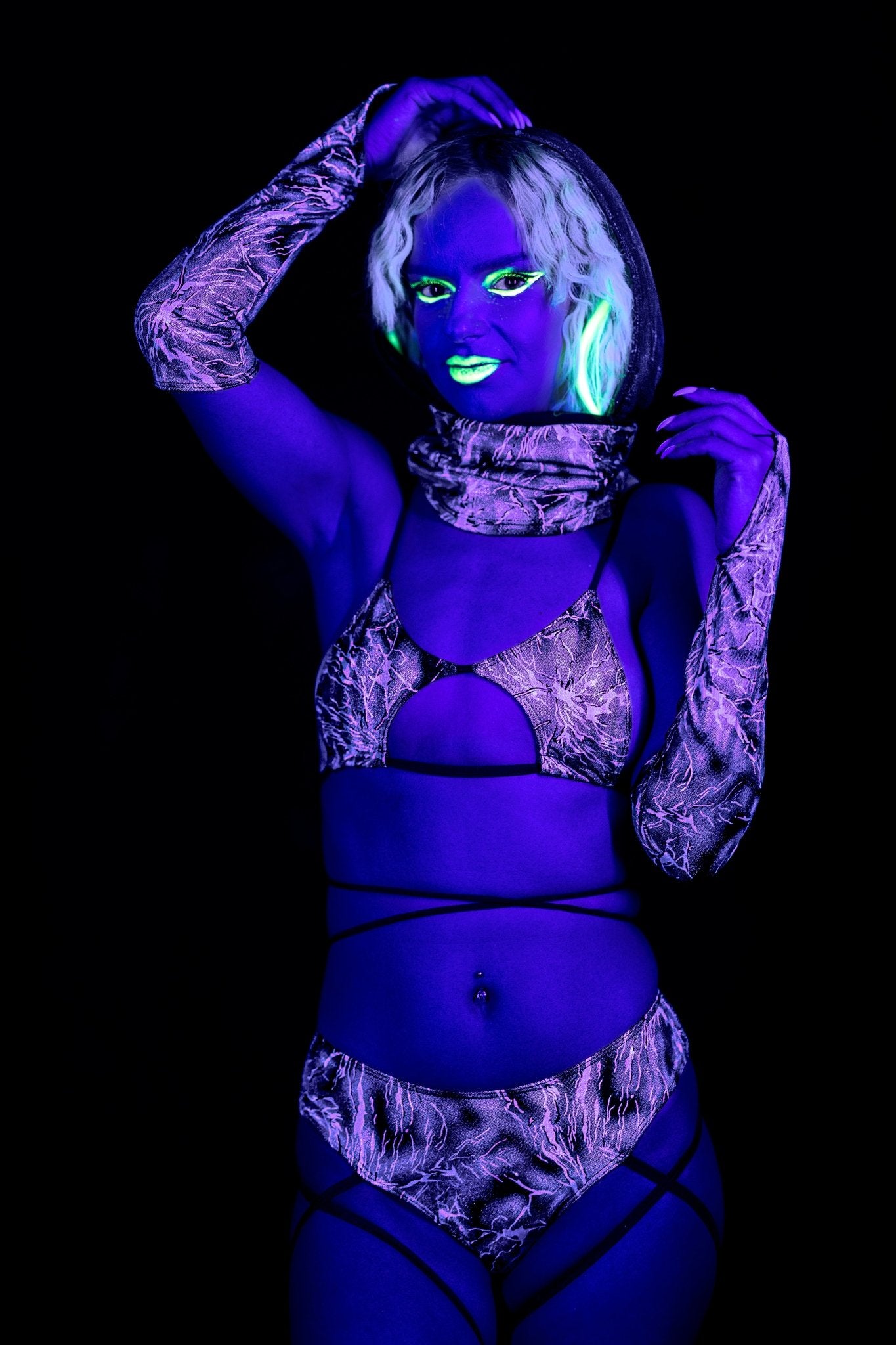 Electric Glint Hooded Mask- Rave Festival - Brigitewear International, LLC