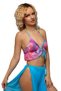 Front Tie Halter Top – Sheer Mesh Crop for Beach or Resort | Brigitewear