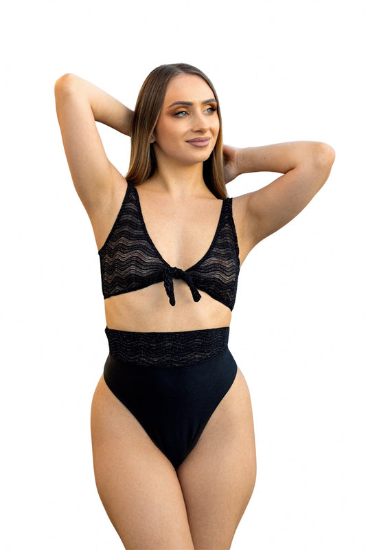 Front Tie Top Wavy Black Mesh - Brigitewear International, LLC