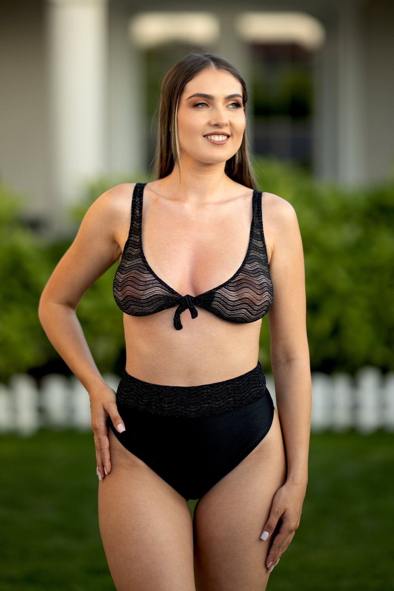 Front Tie Top Wavy Black Mesh - Brigitewear International, LLC