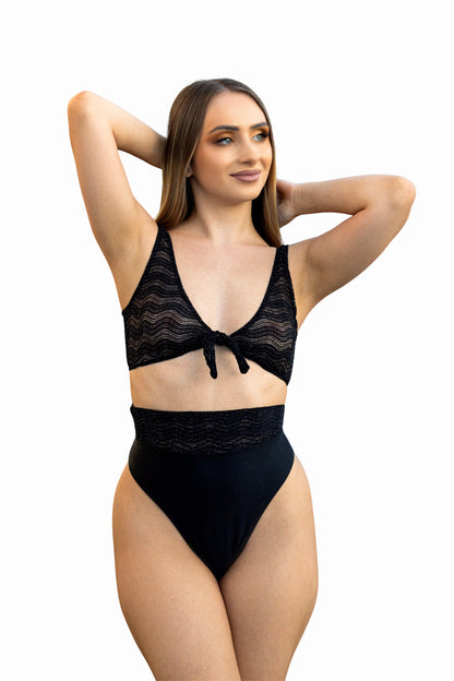 High Waist Bottom Wavy Mesh Fabric
