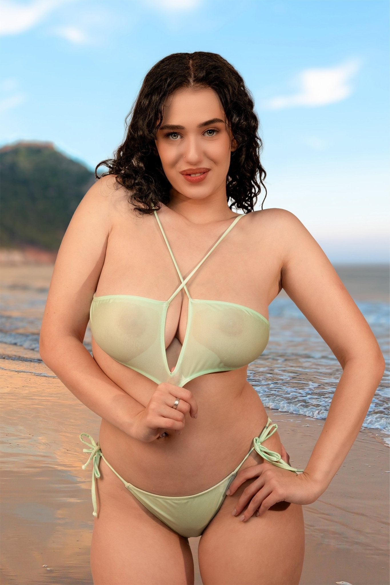 Woman wearing the Brigitewear International Teardrop Bikini Top by Brigitewear